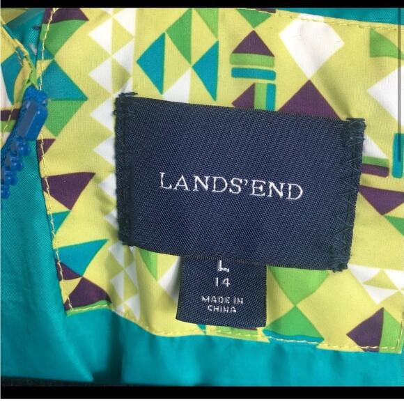 Lands end girls green and blue geometric print winter jacket - Picture 3 of 11